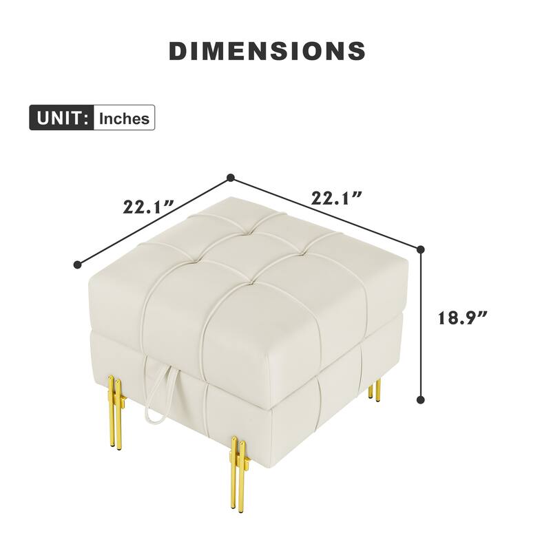 22 inches Anti-scratch Leather Storage Ottoman, Pet Friendly Entryway Bench with Golden Stainless Steel Legs