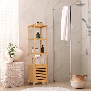 Tall Storage Cabinet with Shutter Door and 3 Tier Shelves Freestanding - 13.3" x 13" x 55"