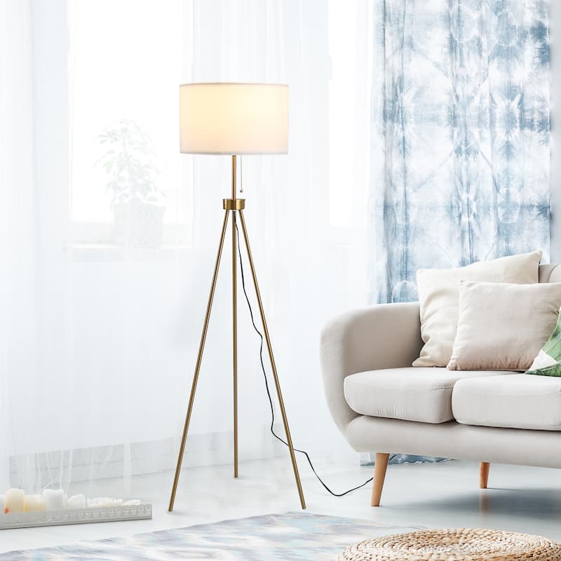 HOMCOM Floor Lamp with Fabric Drum Lampshade 59.75"H - 14.5*14.5*59.75 - Gold