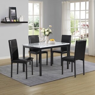 5 Piece Dining Table Set for 4, Faux Marble Dinette Table w/4 Chairs ...