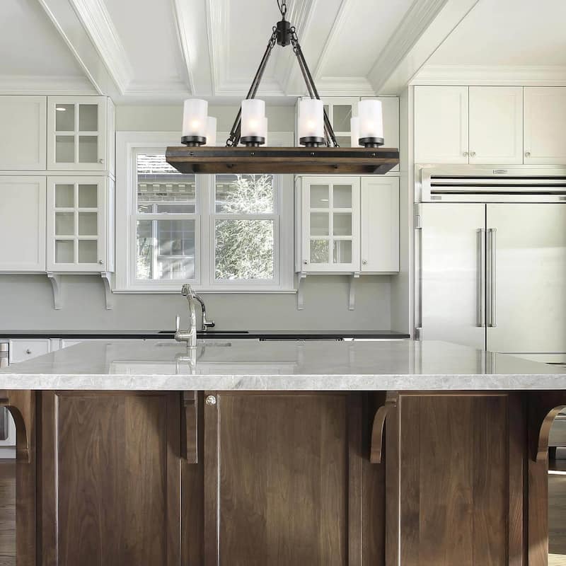 Farmhouse 8-light Wood Island Chandelier for Dining Room - L29.9"xW13"xH22.8"
