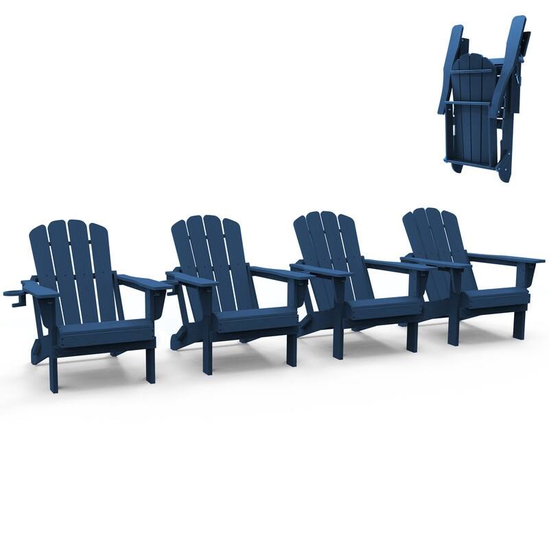 Domi Folding Adirondack Chair,Wooden Textured with Cup Holder,HDPE