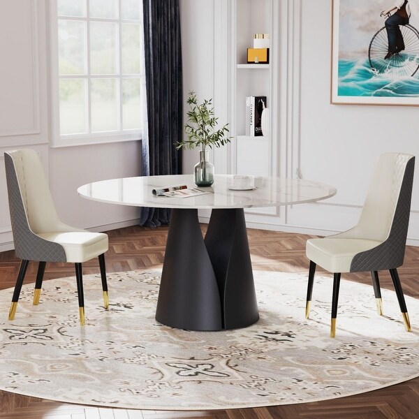 Modern Round White Dining Table，Sintered Stone Tabletop, Solid Black Carbon  Steel Base - On Sale - Bed Bath & Beyond - 36858387
