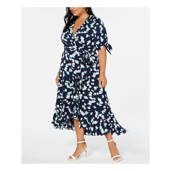 short blue wrap dress