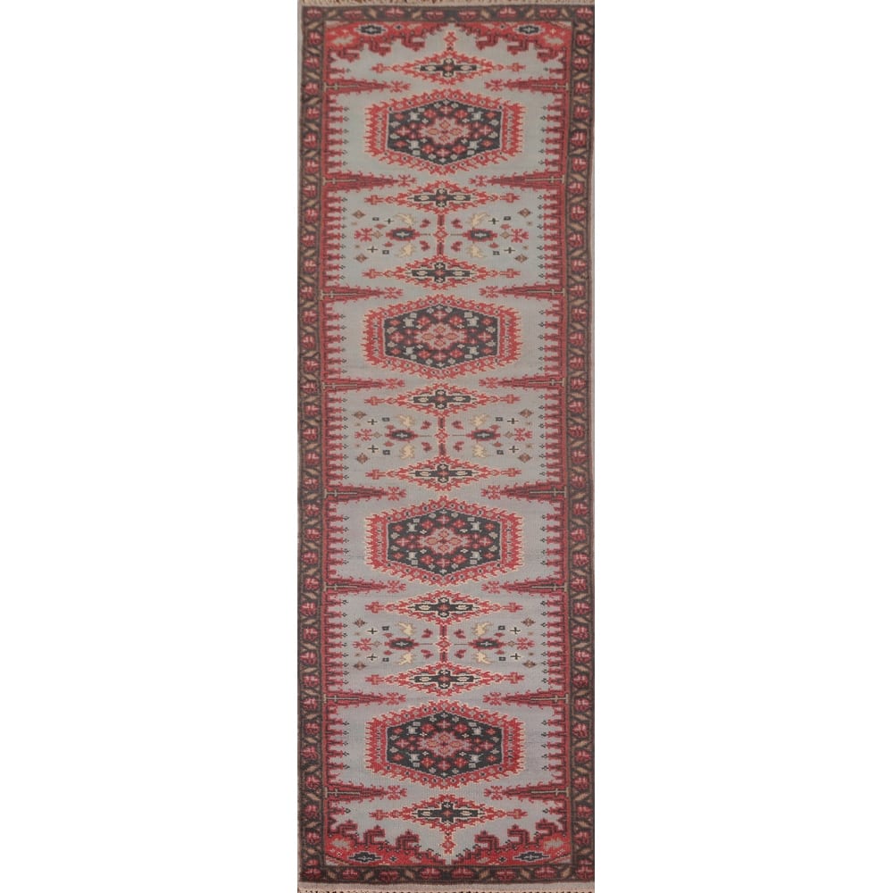 Kazak Oriental Runner Rug Handmade Geometric Wool Carpet - 2'7"x 9'11"