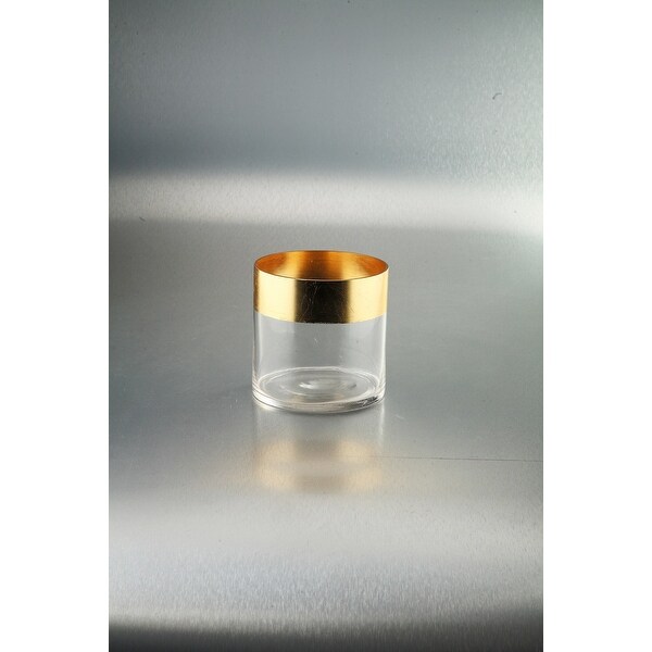 6" Clear and Gold Cylindrical Hand Blown Glass Vase - N/A