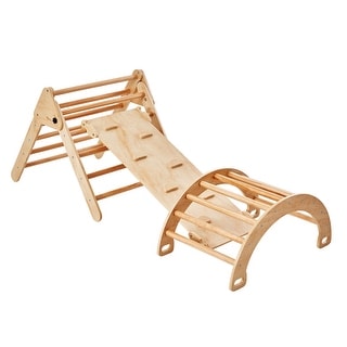 Pikler Triangle Set, Toddler Climbing Toys Indoor Playground, Ramp, and Arch, Montessori Climbing Set with Triangle