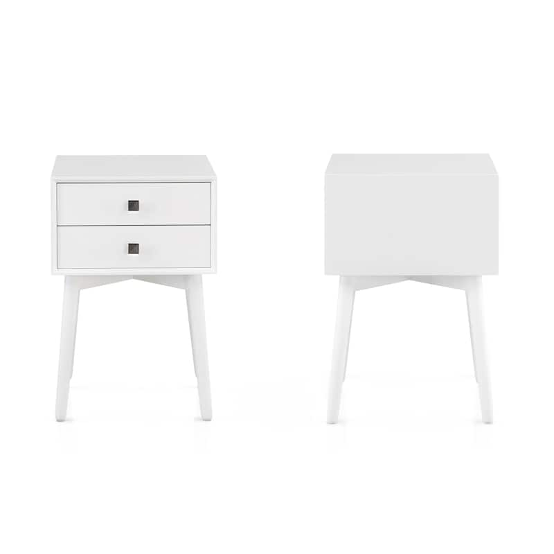 DH BASIC Mid-Century Modern Wood 2-Drawer Compact Nightstand Side Table by Denhour
