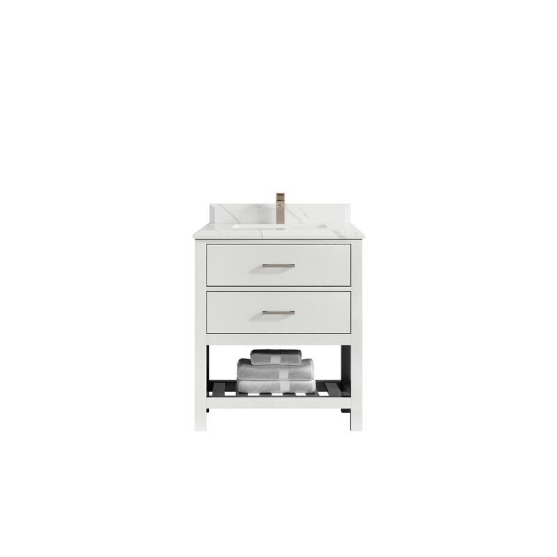 Willow Collections 30 in. W x 22 in. D Parker Single Sink Bathroom Vanity with Countertop - 1.5" Calacatta Laza - White