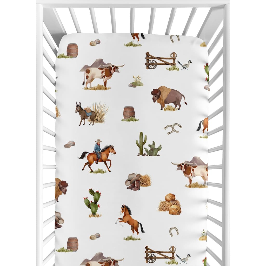 Sweet Jojo Designs Western Cowboy Boy Fitted Crib Sheet - Wild West Southern Charm Country South Horse Steer Cow Farm Animal Tan