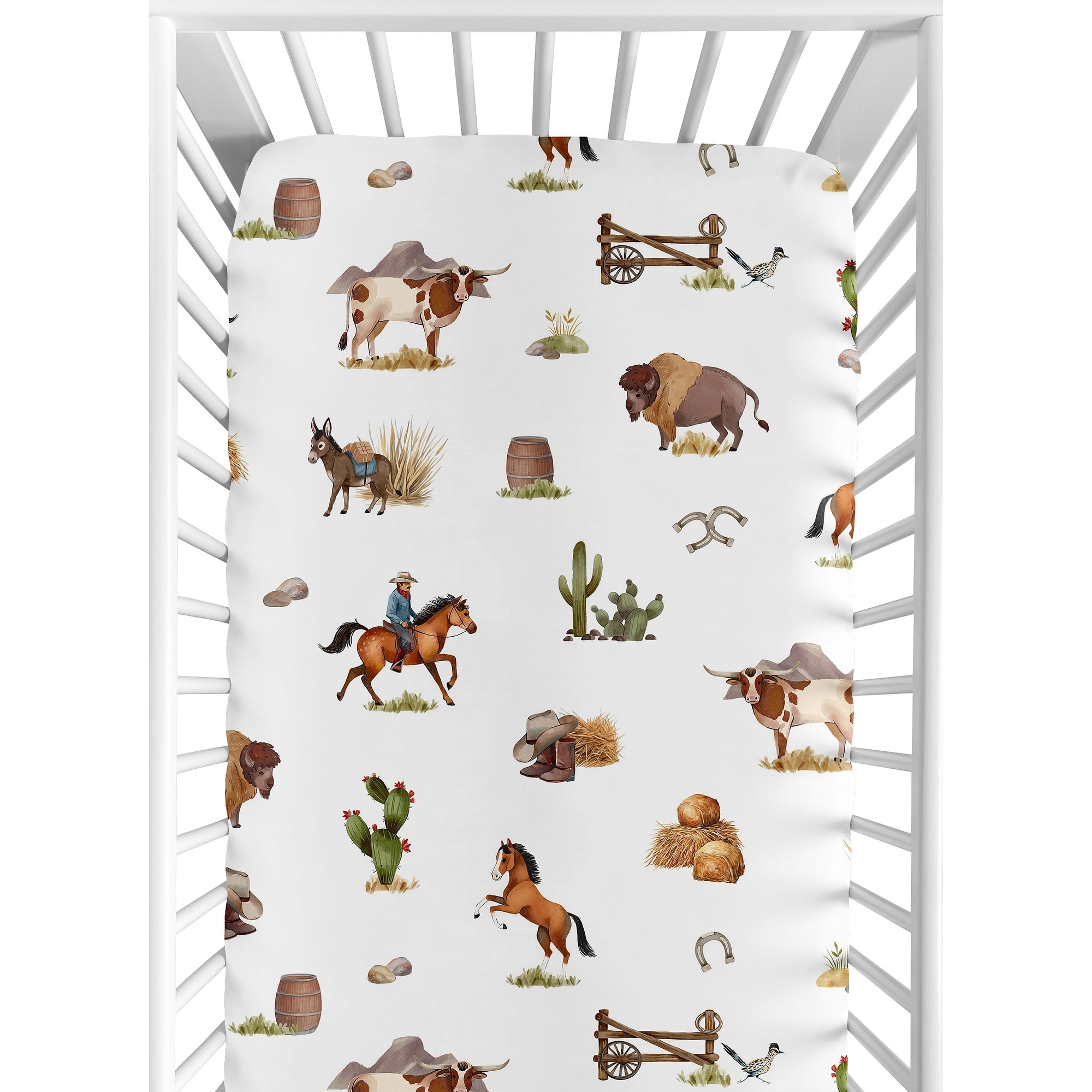 Sweet Jojo Designs Western Cowboy Boy Fitted Crib Sheet - Wild West Southern Charm Country South Horse Steer Cow Farm Animal Tan