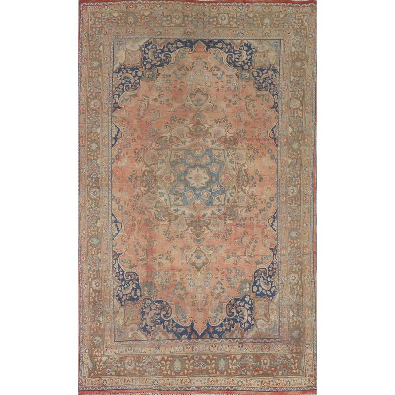 Hand Knotted Oriental 100% Wool Carpet Traditional Medallion Coral Mashad Area Rug - 9' 3'' X 6' 1''