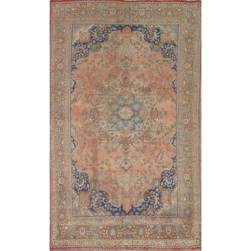 Hand Knotted Oriental 100% Wool Carpet Traditional Medallion Coral Mashad Area Rug - 9' 3'' X 6' 1''