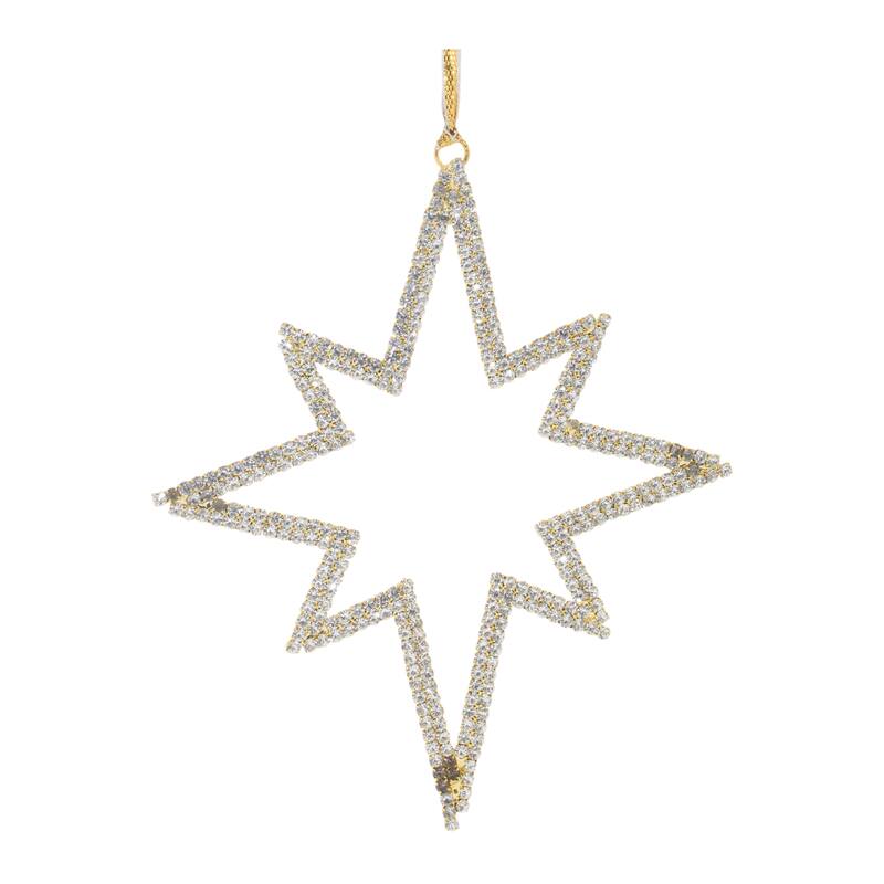 Set of 12 Metal Star Ornaments with Glass Beads for Christmas Tree Decor - 5" x 0.02" x 6" - Gold/Grey
