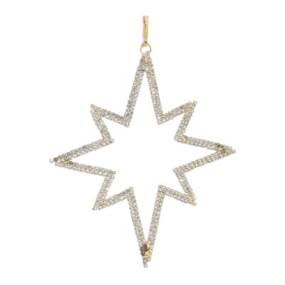 Set of 12 Metal Star Ornaments with Glass Beads for Christmas Tree Decor - 5" x 0.02" x 6"