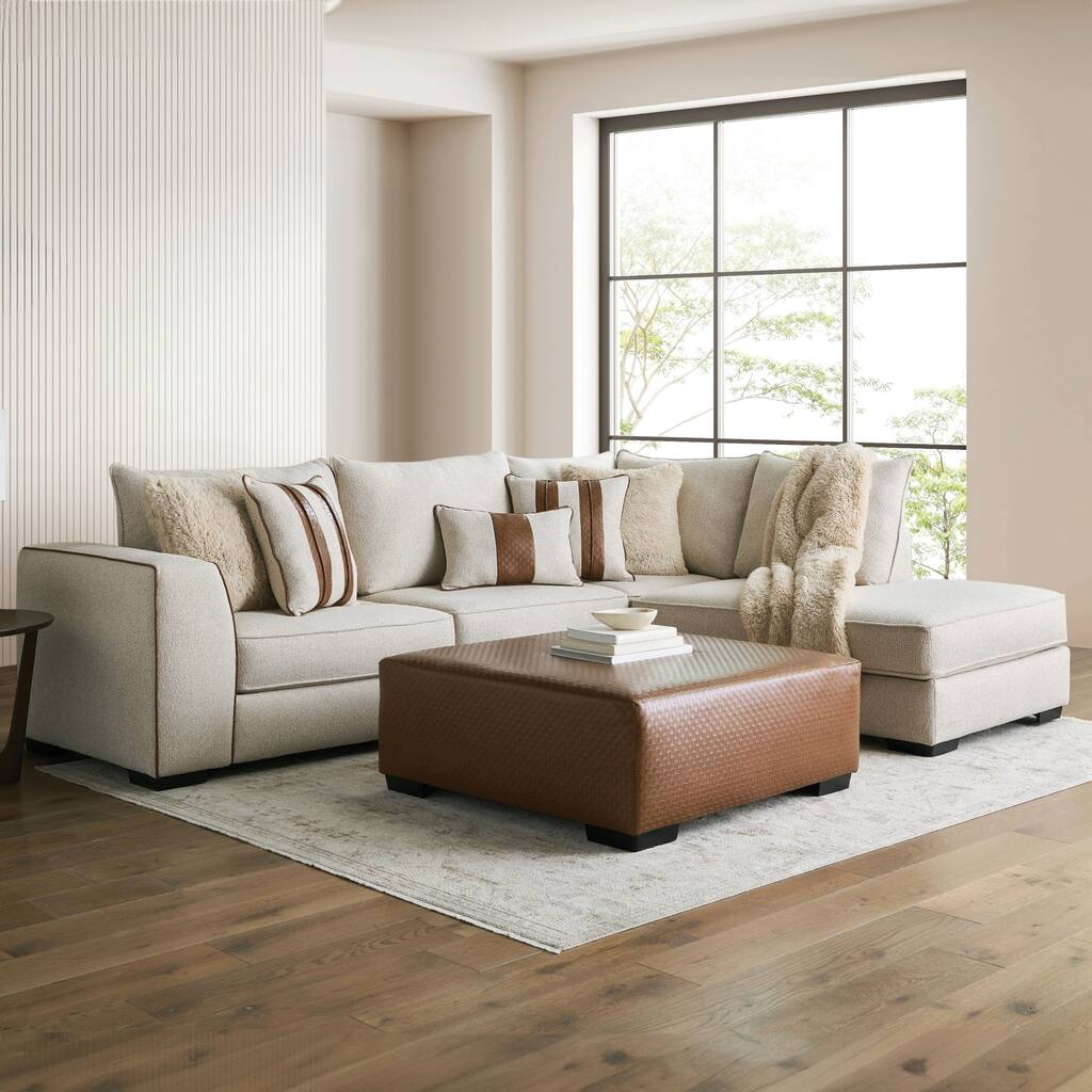 Furniture of America Hersh Boucle Beige L-Shape Sectional with Accent Pillows