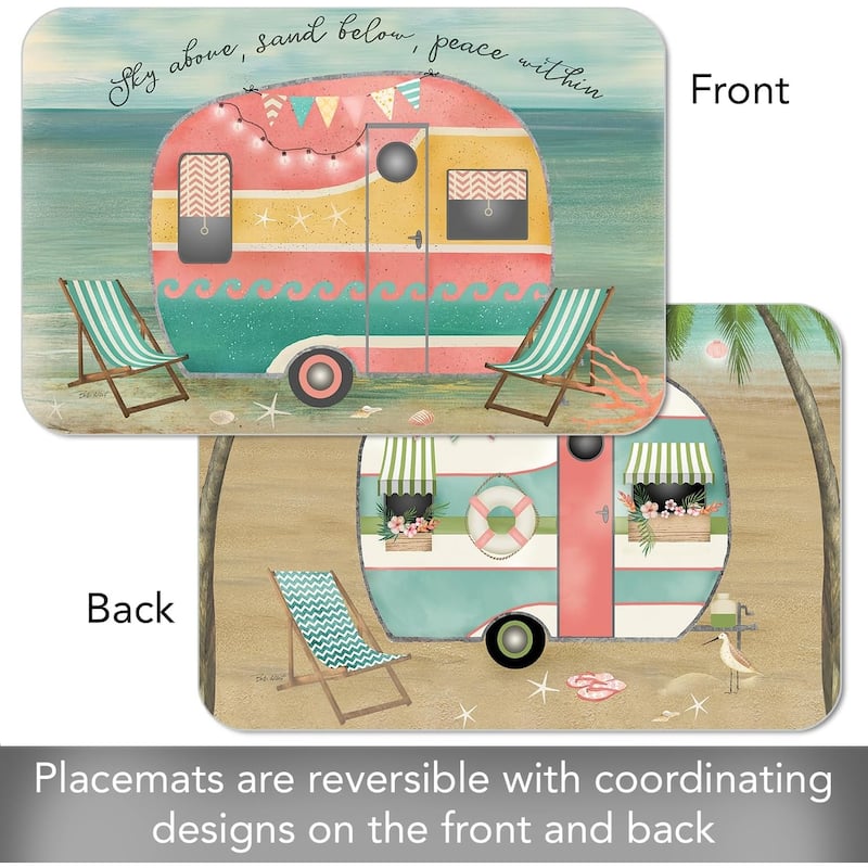 Sunset Camper 4 Pack Reversible Easy Care Flexible Plastic Placemats Made in The USA BPA Free Easily Wipes Clean