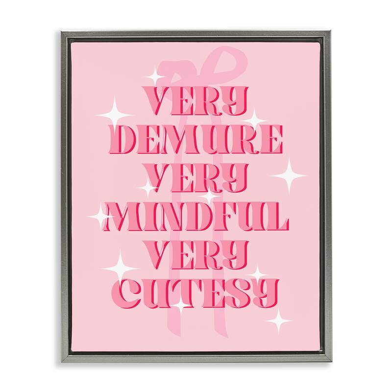 Stupell Pink Demure Mindful & Cutesy Framed Floater Canvas Wall Art Design By Lil' Rue - 17 x 21 - Grey