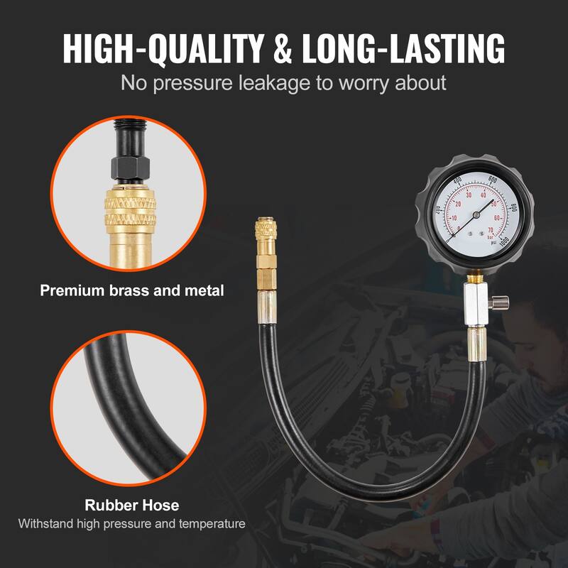 Diesel Engine Compression Tester, 18 pcs Cylinder Pressure Test Tool Kit, with 0-1000 psi Gauge and Adapters - 0-1000 psi