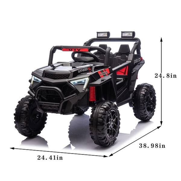 dimension image slide 1 of 3, 24V Kids Ride-On Car with Electric UTV Remote Control, 400W Motor, 4WD, Music, USB, lights & Shock Absorbers - Electric Vehicle