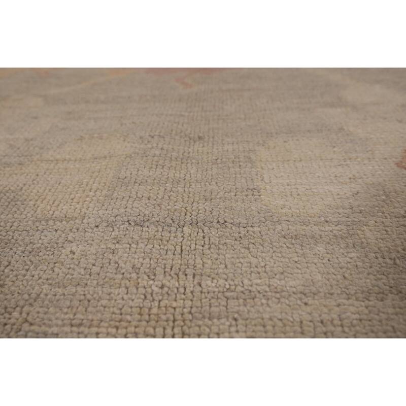 Vegetable Dye Oushak Area Rug Handmade Beige Wool Carpet - 8'11" x 12'0"