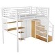 preview thumbnail 8 of 14, White Full Metal Loft Bed with Wardrobe, Desk & Storage Shelves