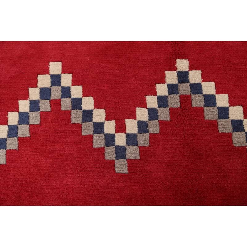 Vegetable Dye Tribal Chevron Nepalese Oriental Wool Area Rug Handmade - 6'0" x 9'0"