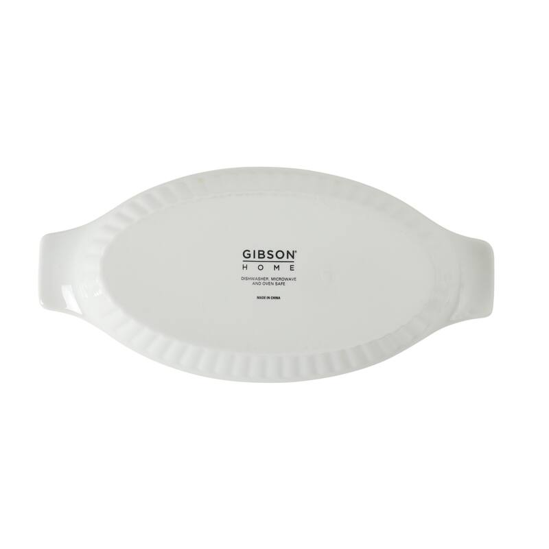 Gibson Home Gracious Dining Oval Au Gratin Baking Dishes, 4-Piece Set - 9oz or 15oz Oven Safe Ceramic with Handles - white