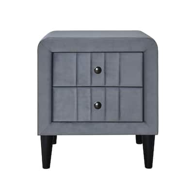 2 Drawers Velvet Upholstered Nightstand with Tapered Shape Legs