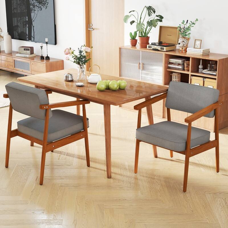 Walnut Faux Leather Upholstered Dining Chair Padded Armchair Solid Wood Open Back