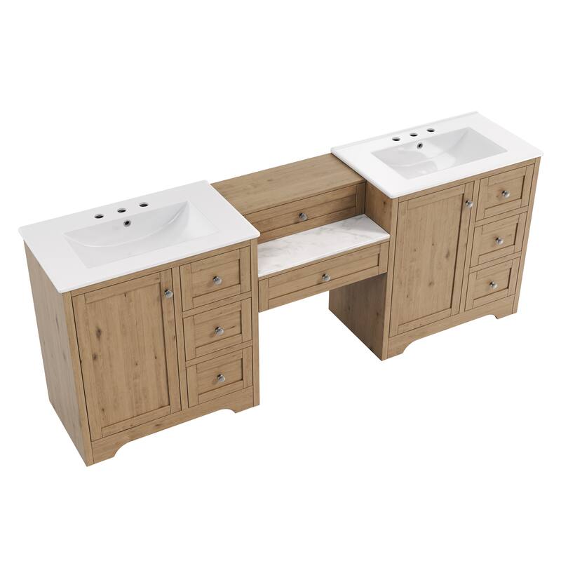 Christopher Knight Home - Wooden 84 Inches Double Sink Bathroom Vanity (Separate Sink) with Engineered Stone Countertop