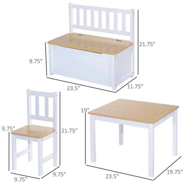 dimension image slide 0 of 2, Qaba 4-Piece Childrens Table Set with Kids Storage Bench
