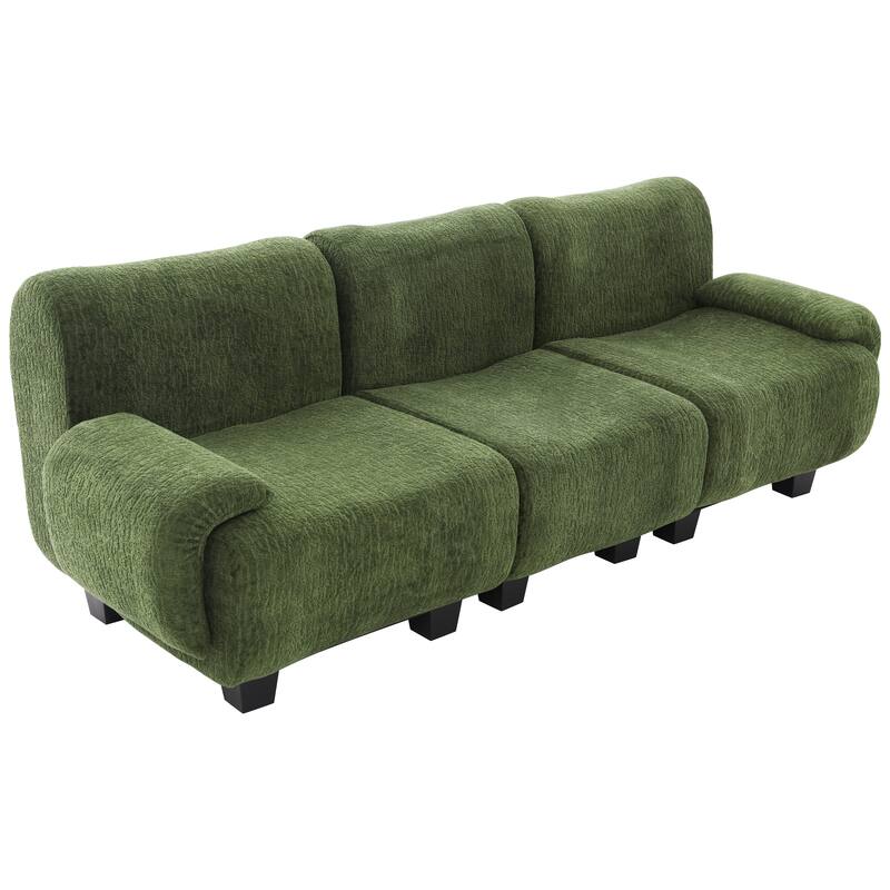 3-Seater Sofa Chenille Upholstered Couch Fully Compressed Design Sofa with Arc-shaped Armrests for Living Room, Apartment