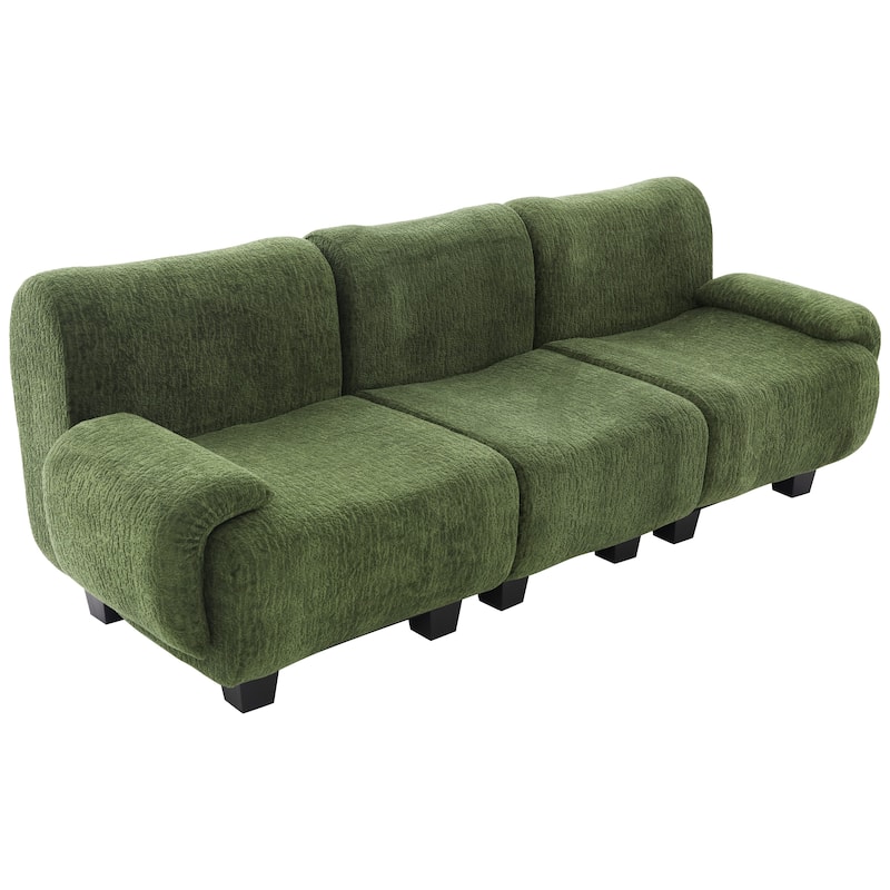 Roomfitters Modern 3-Seater Chenille Sofa Couch with Curved Armrests, 95 Inch