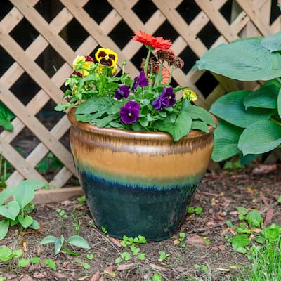 Sunnydaze Chalet High-Fired Glazed Ceramic Planter - 15-Inch - Forest Lake Green