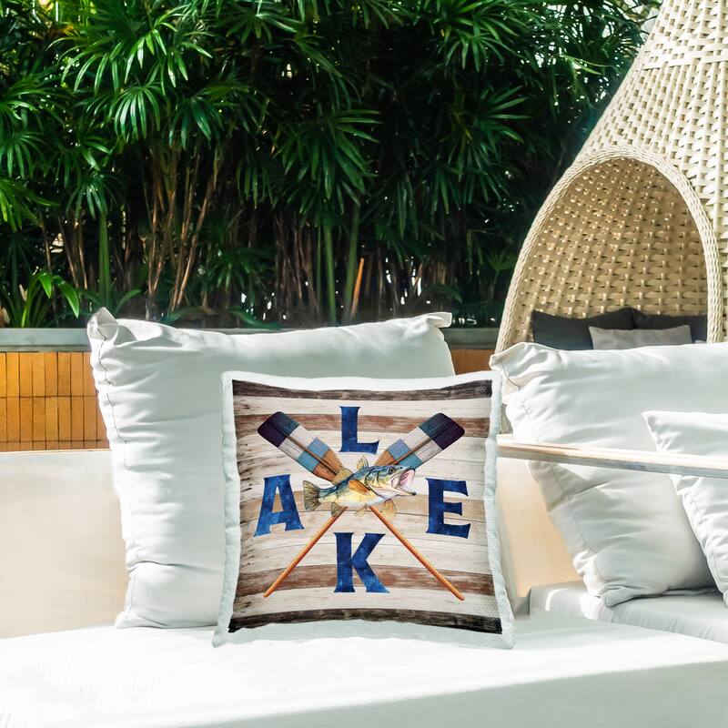 Stupell Rustic Lake Boat Oars Printed Outdoor Throw Pillow Design by Nicole DeCamp