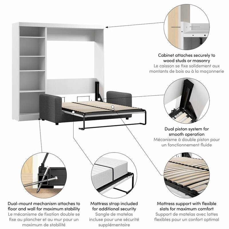 Queen Murphy Bed with Sofa and Shelving Unit (96W)