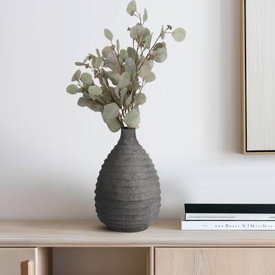 Sagebrook Home 15-inch Faded Ribbed Bulbous Vase in Black Ceramic