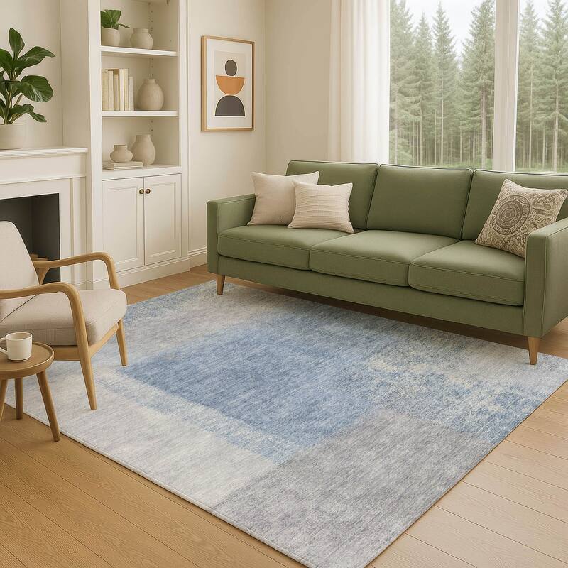 Machine Washable Indoor/ Outdoor Solid Contemporary Chantille Rug