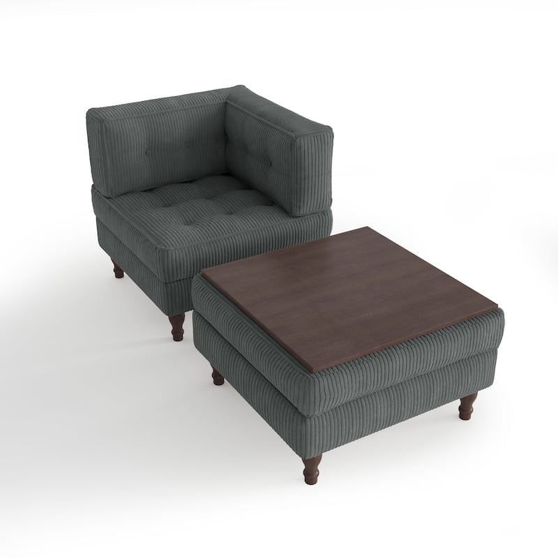 Corduroy L-shape Modular Corner Sectional Sofa with Reversible Storage Ottoman