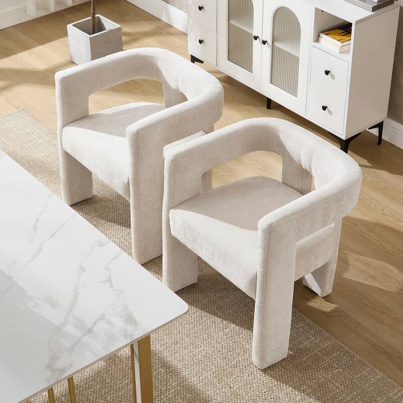 Chenille Barrel Chair Set of 2 with Wood Frame