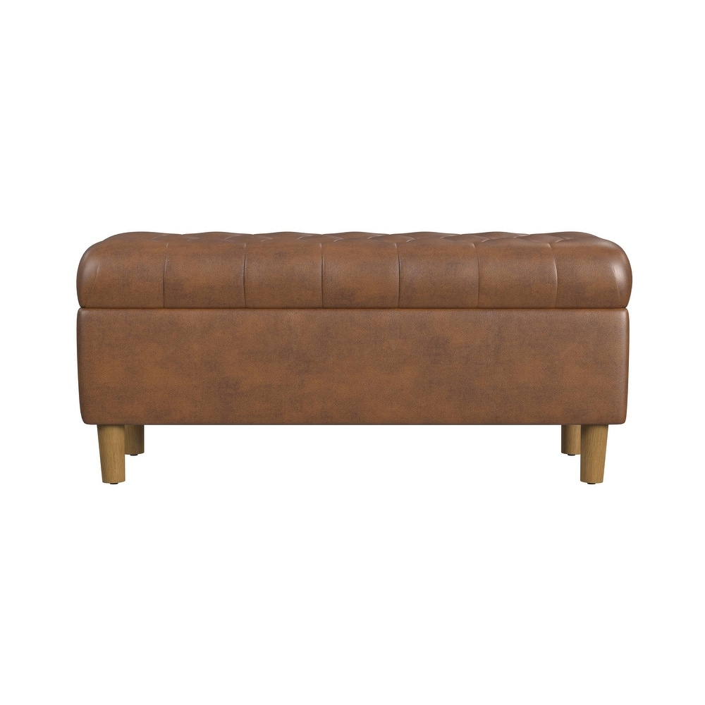 HomePop Button Tufted Top Storage Bench with Wood Legs