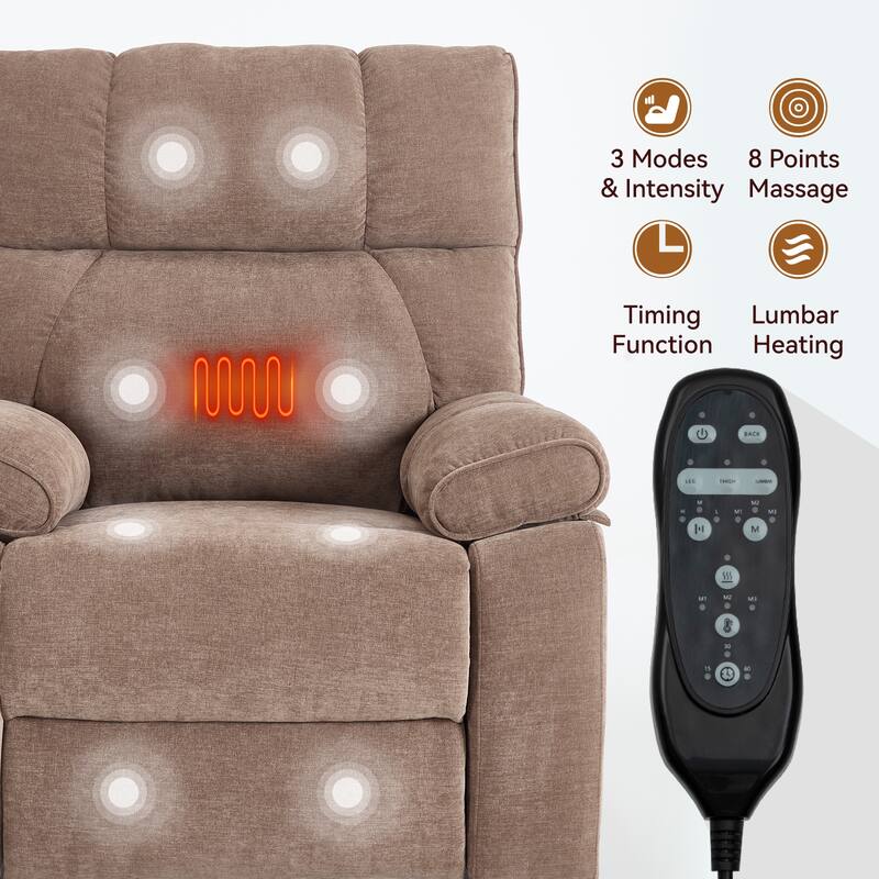 Oversized Chenille Power Lift Recliner with Massage & Heat