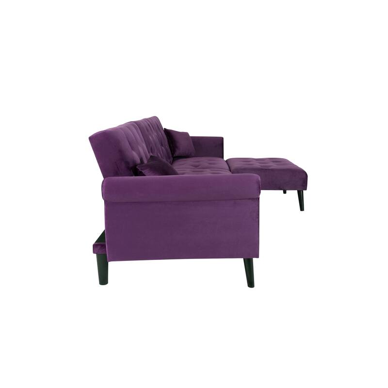 2 Pieces Convertible Reversible Sectional Sofa Velvet Sofa Sleeper Chaise