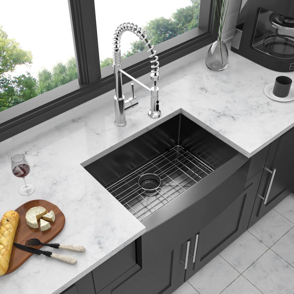 24 inch Gunmetal Black Farmhouse Sink Apron Front Kitchen Sink - 24x21x10 inch