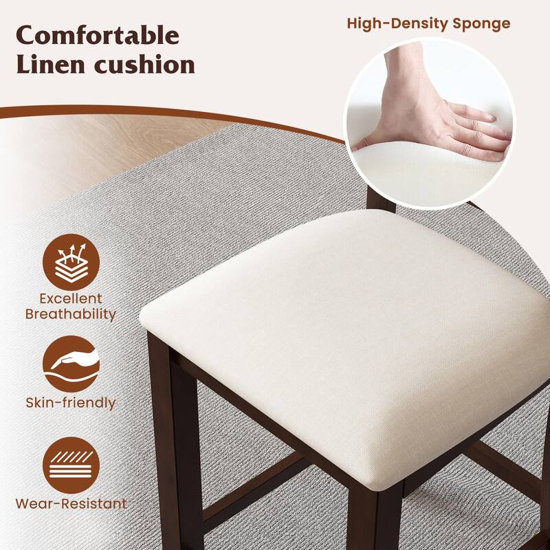 Set of 2/4 Upholstered Wooden Bar Chairs 24" Bar Stools w/ Footrest