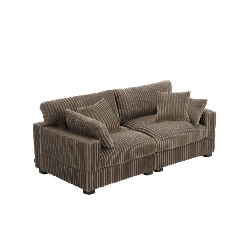 Cotton Flannel Sectional Sofa w/ Adjustable Headrests & Pillows