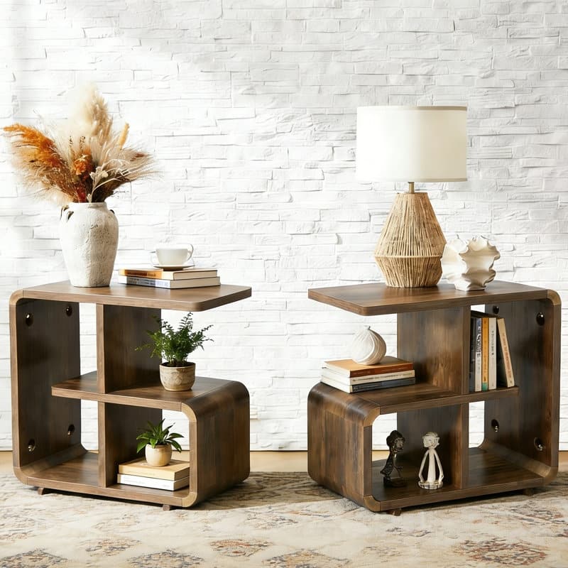 25.59'' Wooden End Table, Side Table, Nightstand With Open Shelves