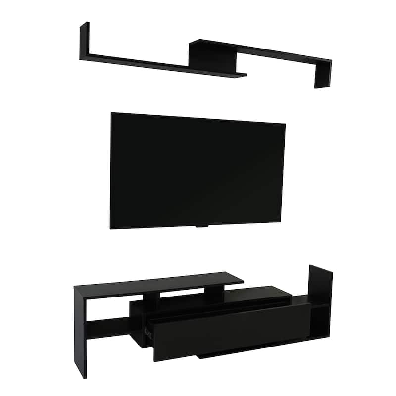 Surrey 60.2'' 2 Pc 1-Drawer Floating TV Stand Media Console with Open Shelves - Ebony