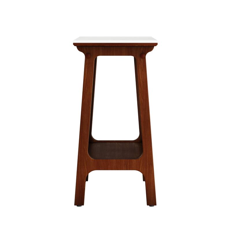 Narrow Slate Side Table with Storage Shelf, Small End Table for Living Room Bedroom Small Spaces, Nightstand Bedside Table